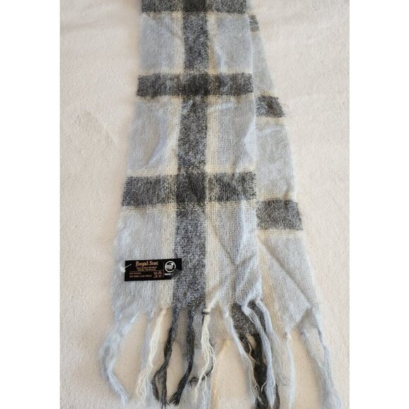 Royal Scot Scarf Blue Tartan Plaid Mohair Wool Blend Fringe Made in Scotland - Picture 1 of 4